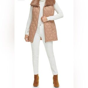 Calvin Klein Women's Quilted with Fur Collar Vest